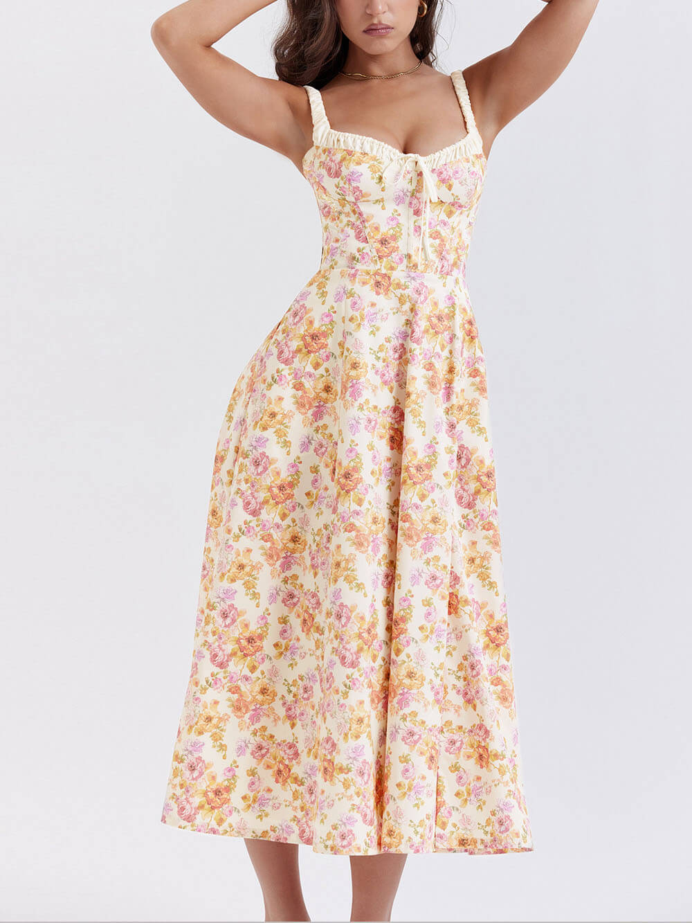 Midikleid mit Schnürung und Patchwork-Print