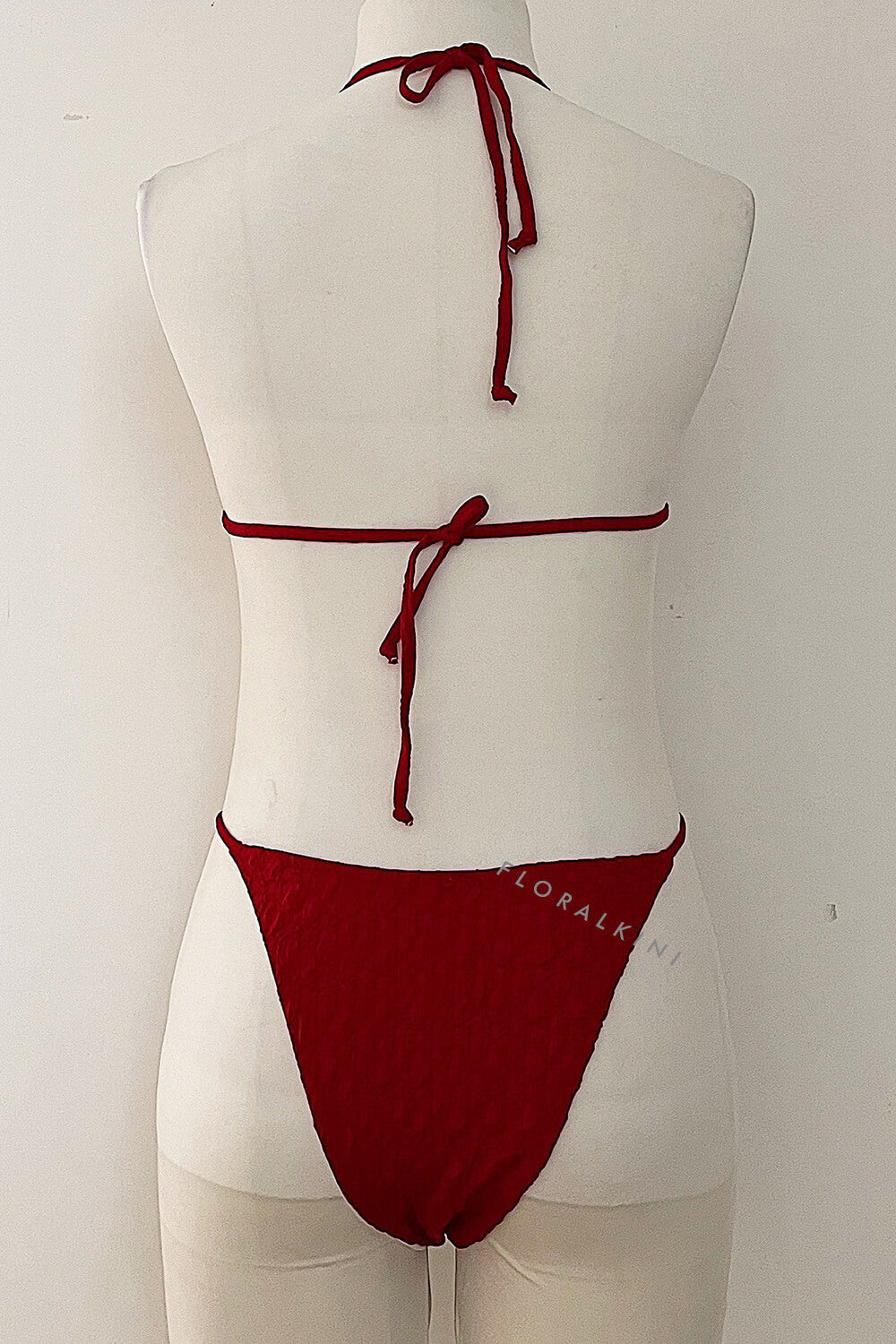 Textured Triangle Bikini Set With Gold Hardware Details & Short Sarong Skirt