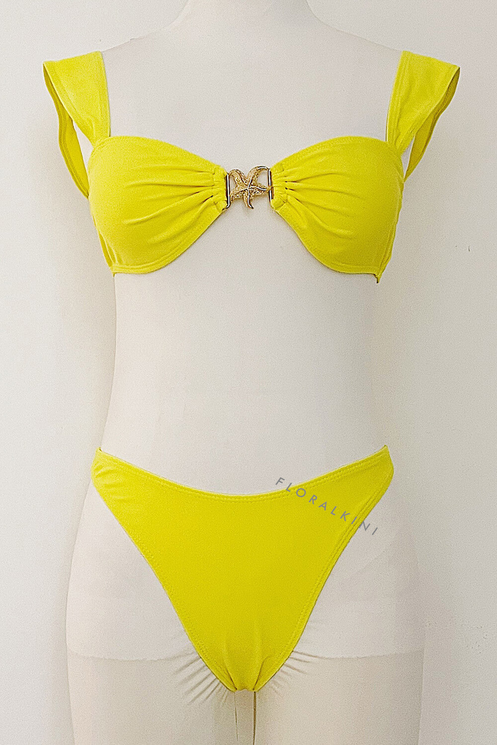 Seastar Embellished High Cut Bikini Set - Yellow