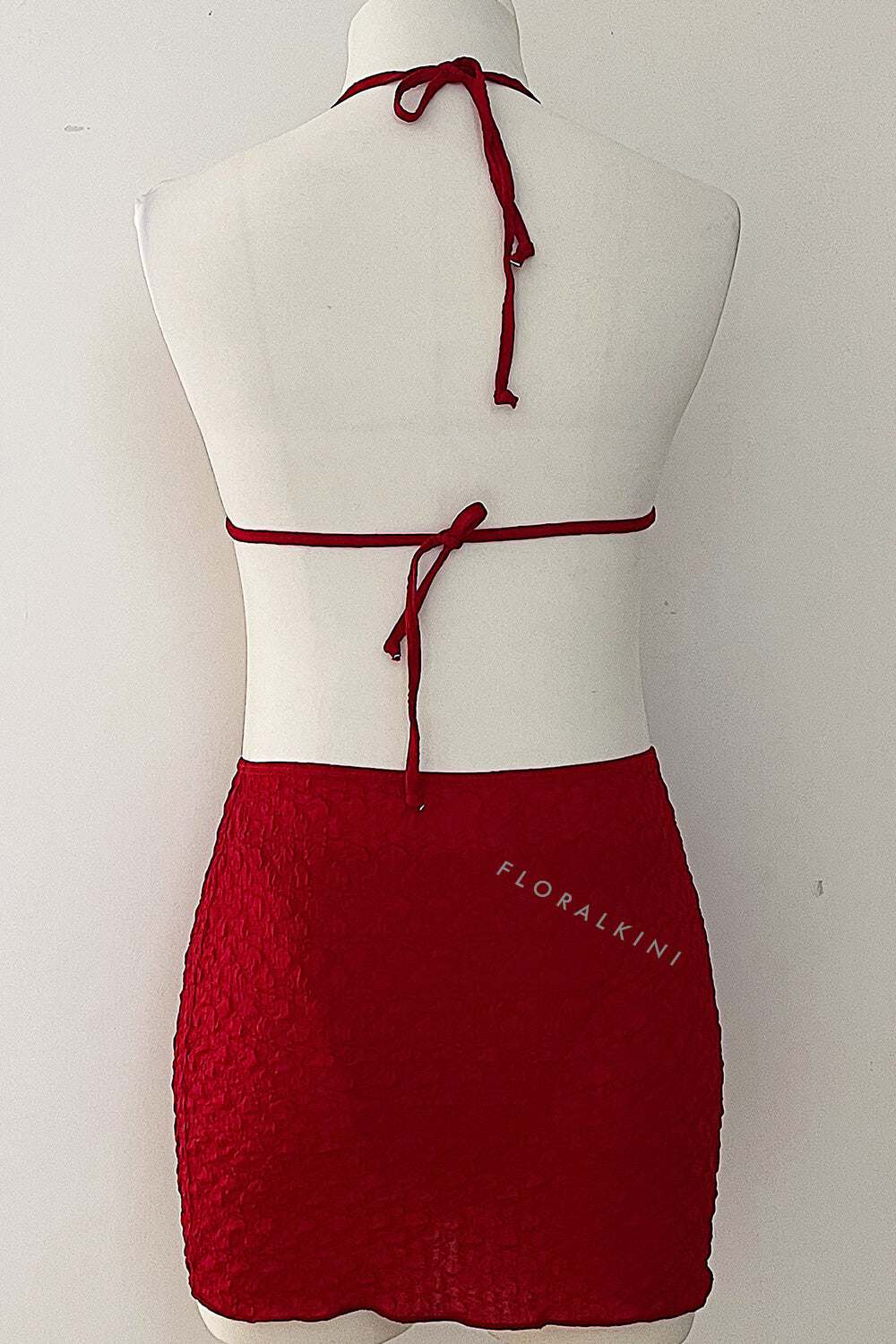 Textured Triangle Bikini Set With Gold Hardware Details & Short Sarong Skirt