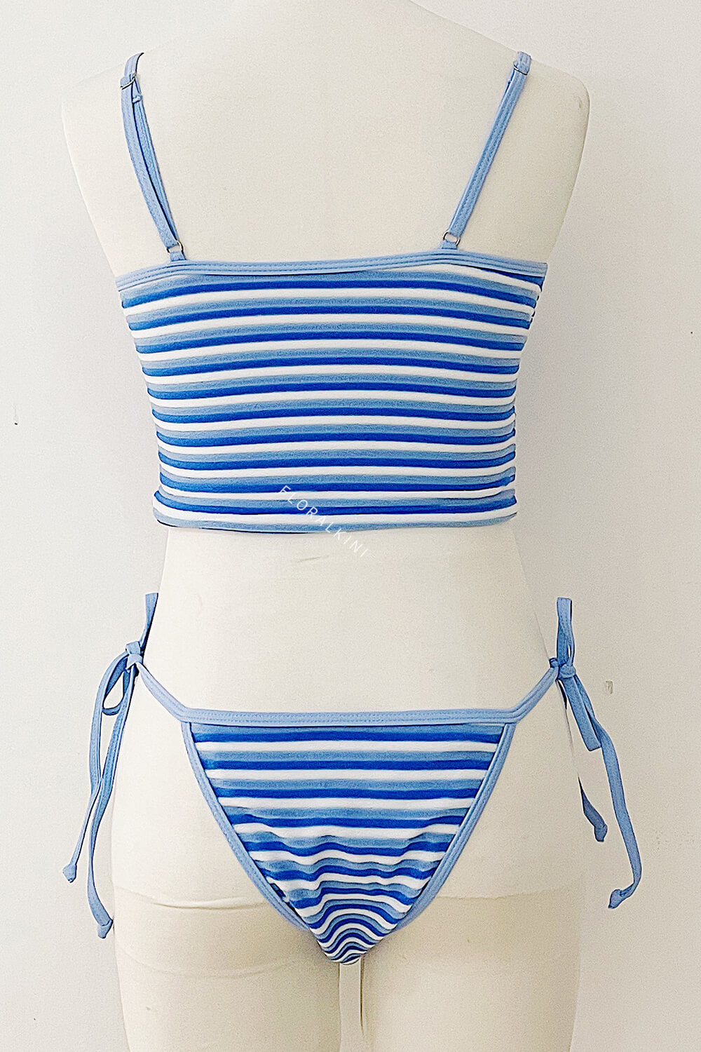 Striped Colorblock Terry Halter Longline Tie Side Tankini Set