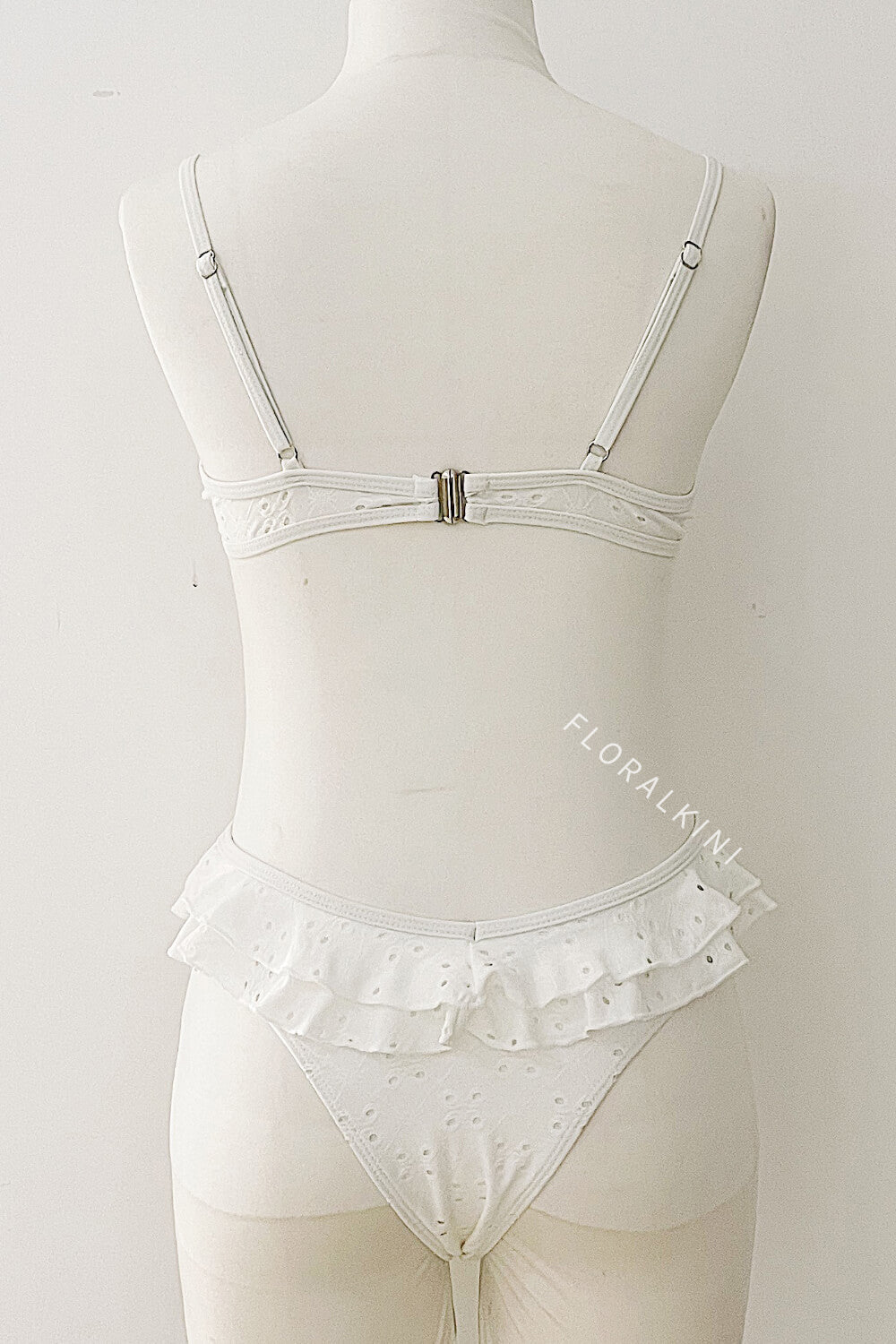 White Embroidered Underwire Ruffle Bikini Set
