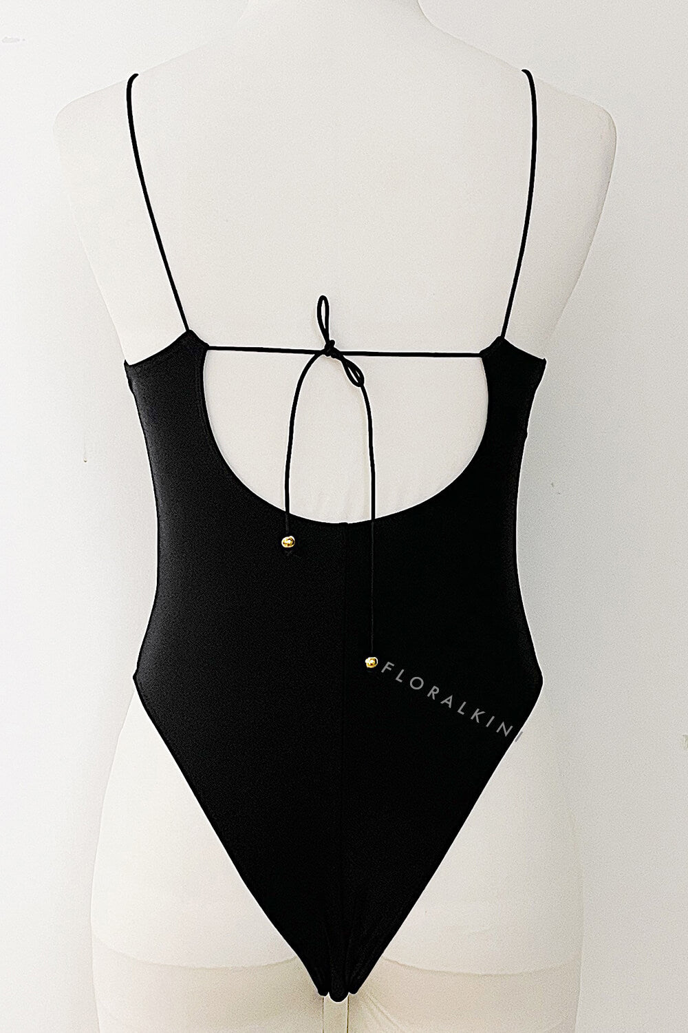 V Neck Cut Out One Piece Swimsuit With Golden Ring Details - Black