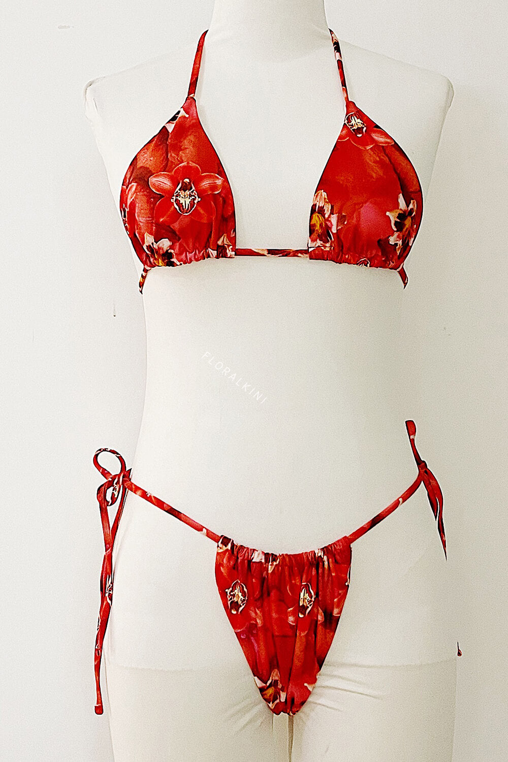 Triangle Halter Adjustable Tie High Cut Bikini Set - Blossom