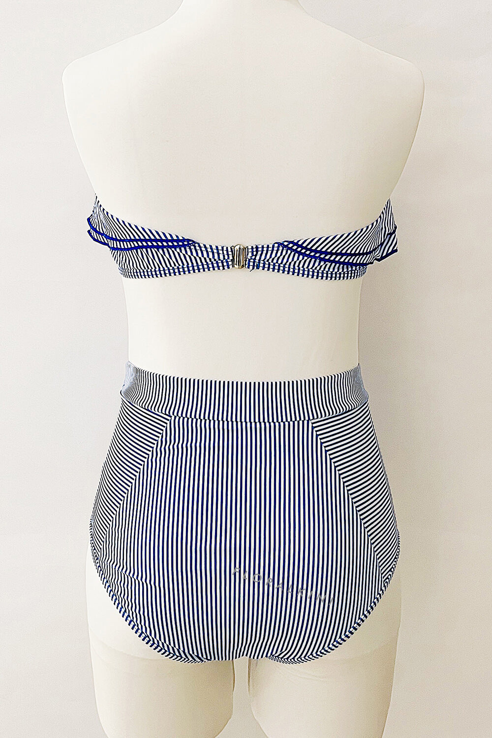 Blue White Striped High Waist Bikini Bottom