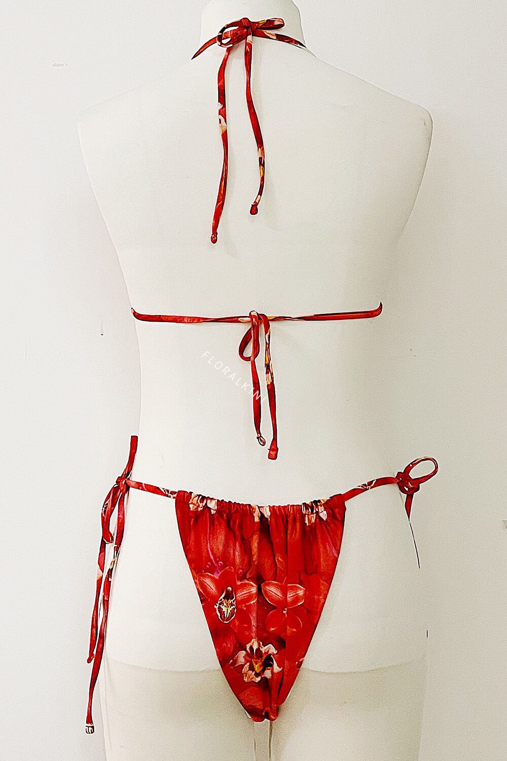 Triangle Halter Adjustable Tie High Cut Bikini Set - Blossom