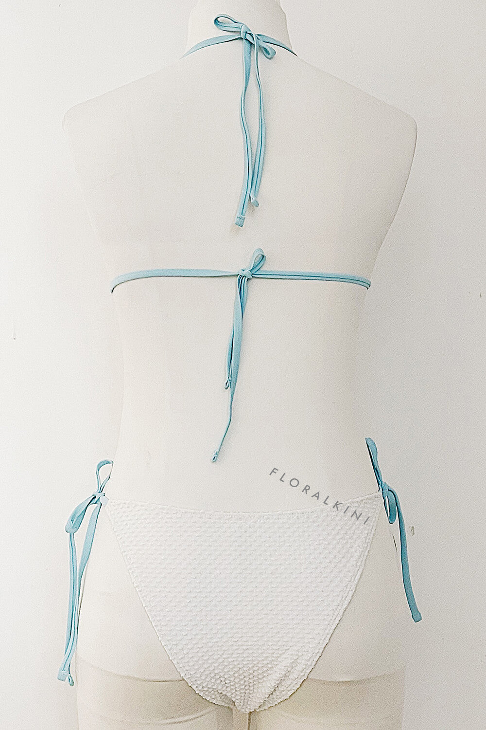 Two Toned Triangle Halter Tie Side Bikini Set With Bows Detailing
