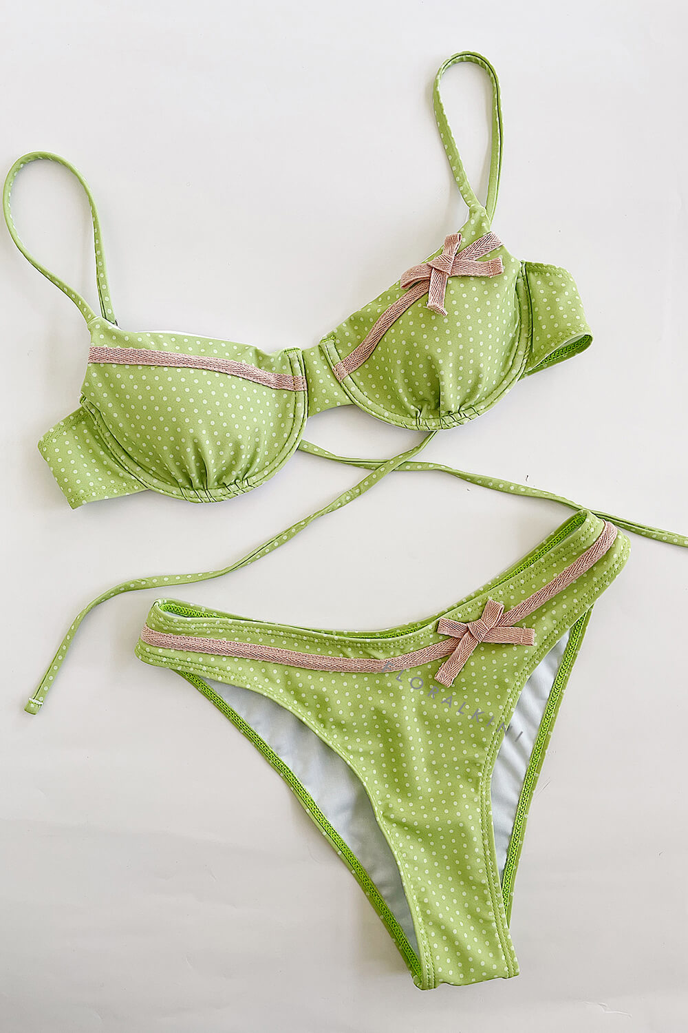 Polka Dot Underwire Bikini Set With Bow And Pink Ribbon Detailing