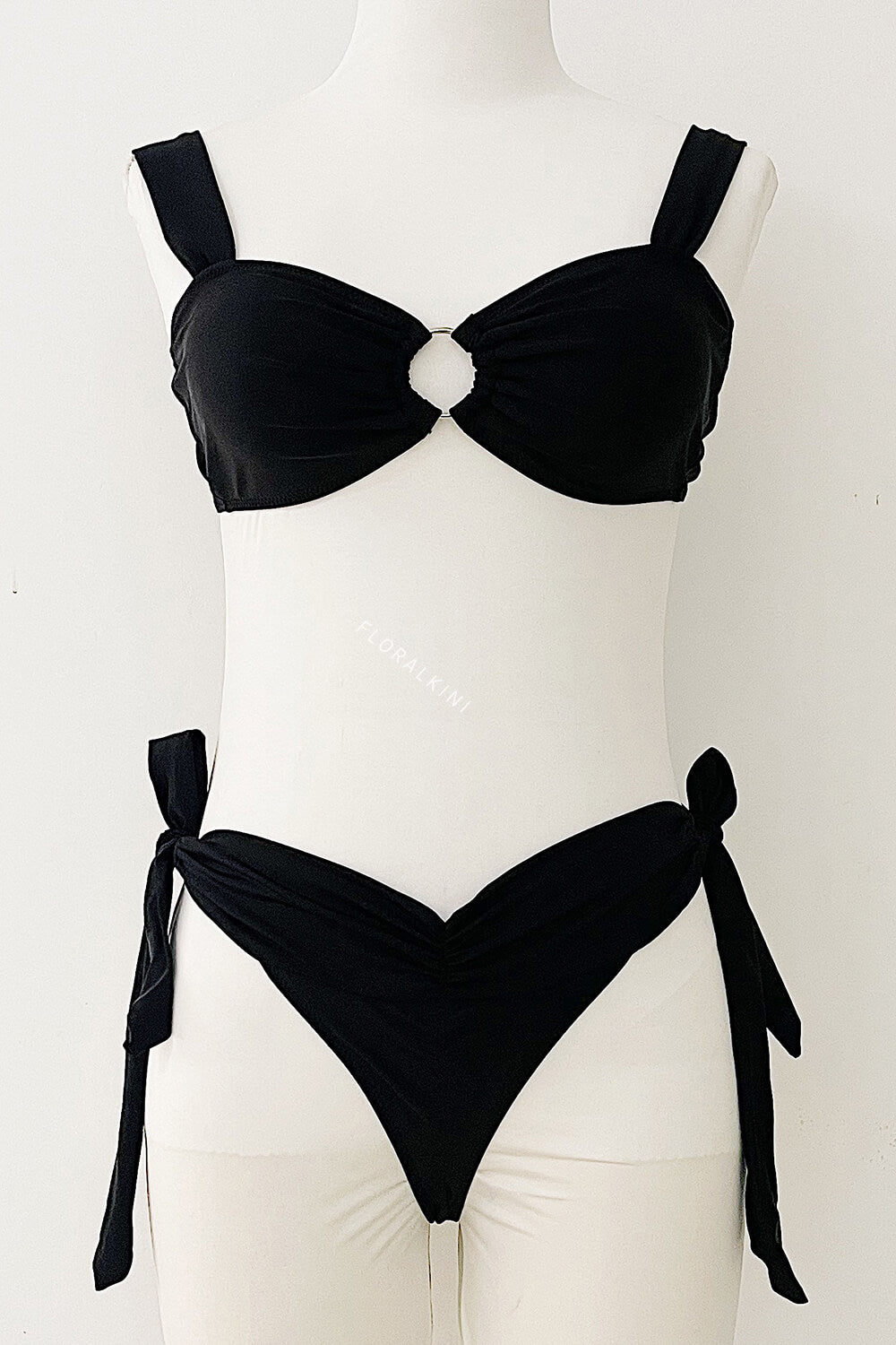 Black O-Ring Front Tie Side Bikini Set