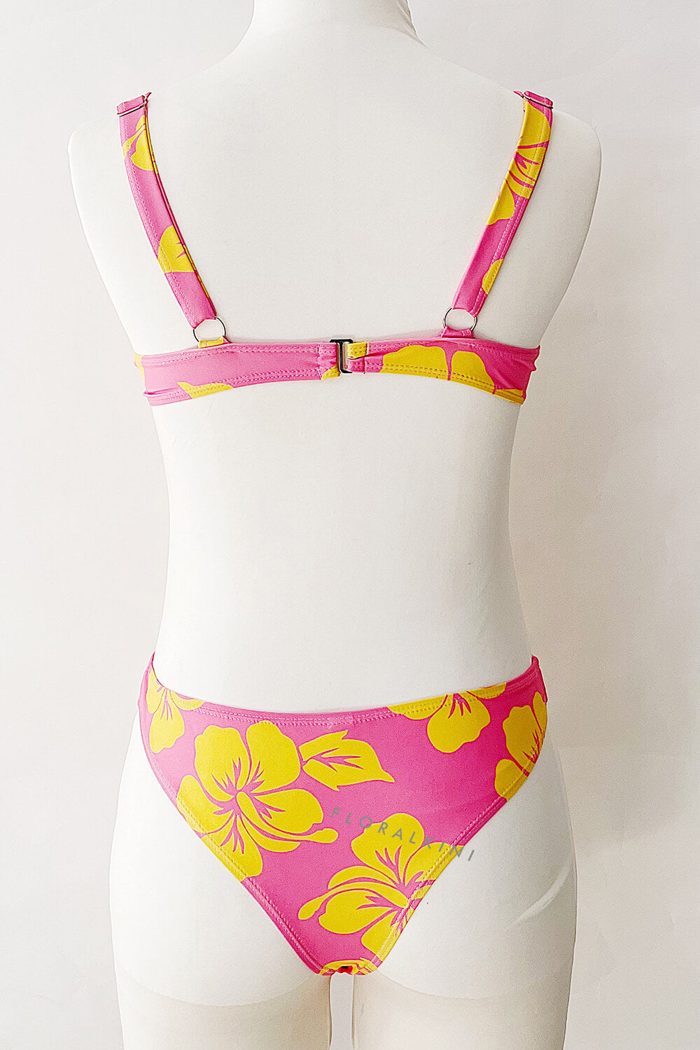 Pink And Orange Floral Print High Rise Bikini Bottom