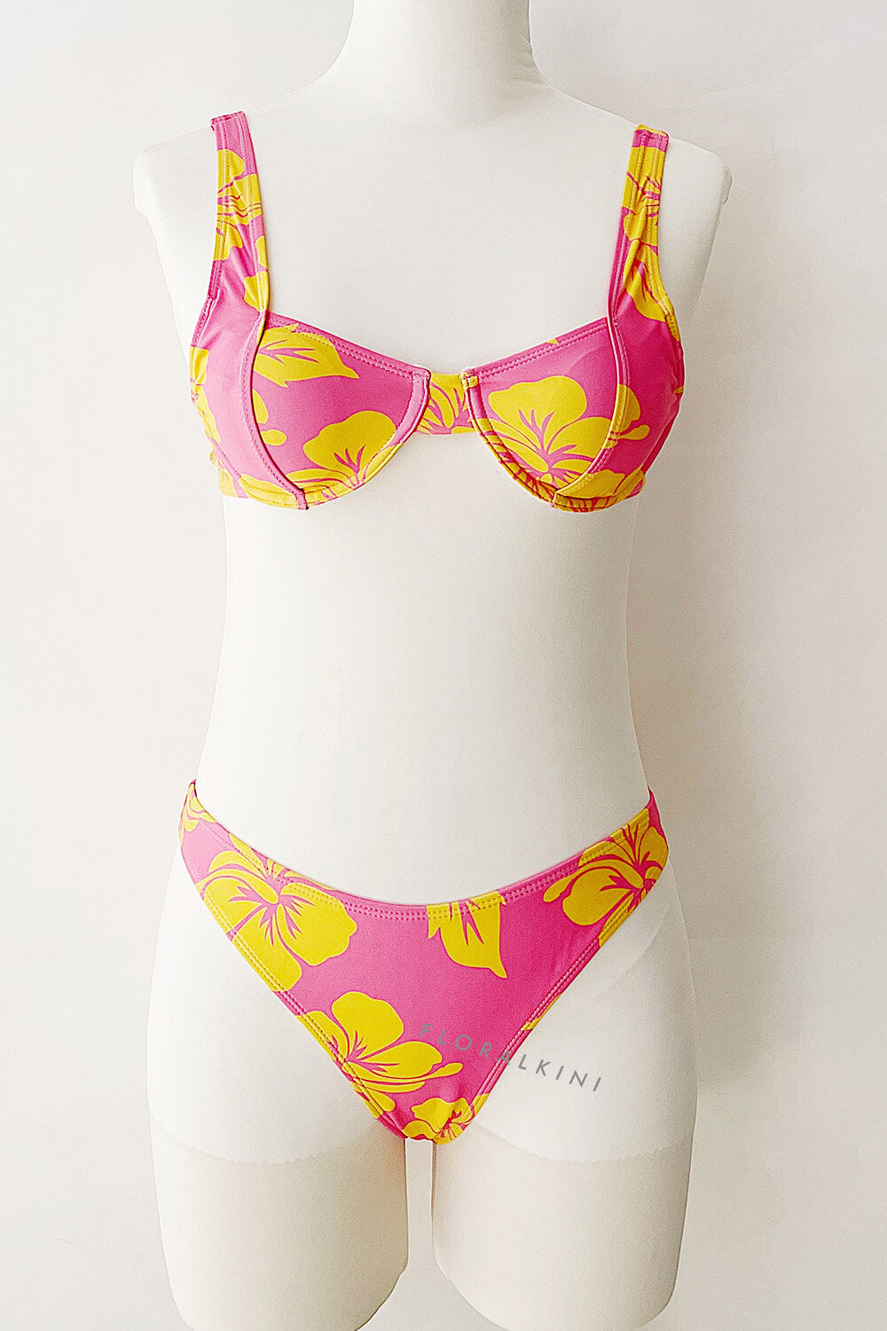 Pink And Orange Floral Print High Rise Bikini Bottom