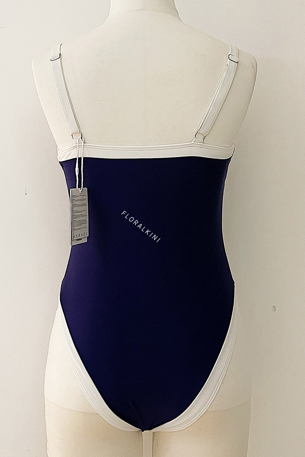 Colorblock Contrast Trim High Rise One Piece Swimsuit - Navy & White
