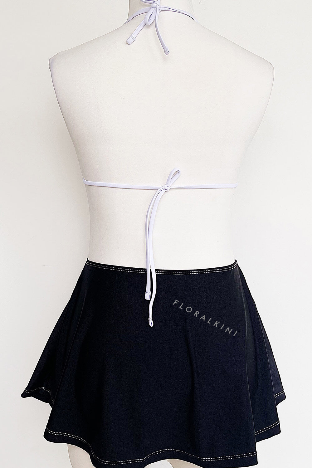 Black White Contrast Bow String Halter Triangle Tie Side Bikini Set