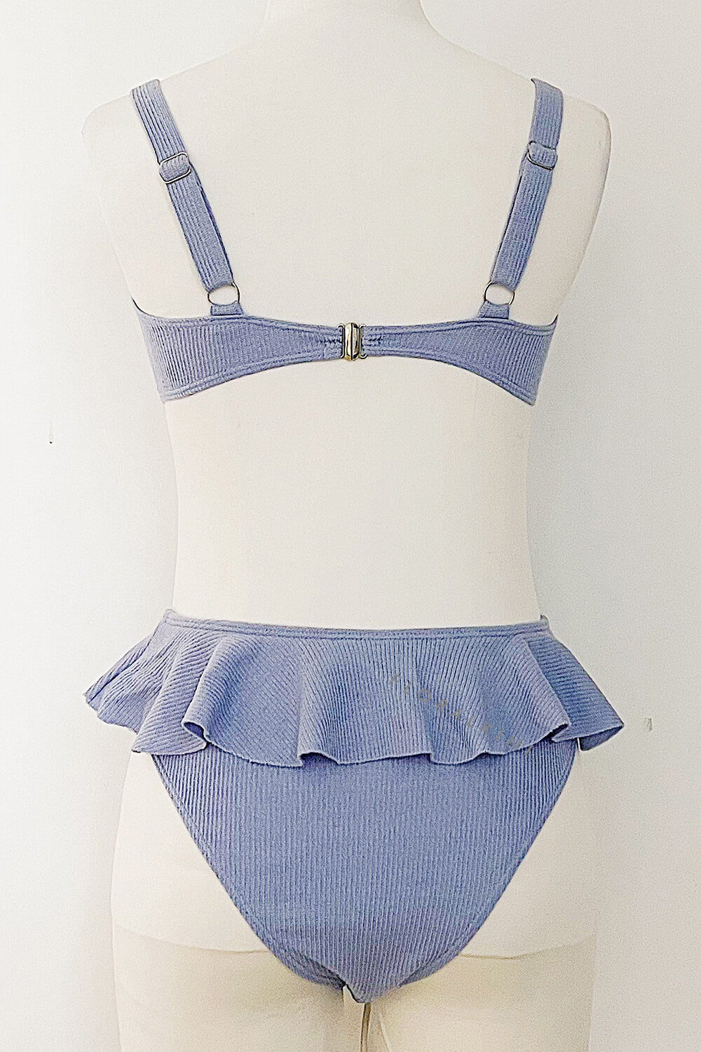 Light Blue Ribbed Front Tie Knot Bralette Bikini Top