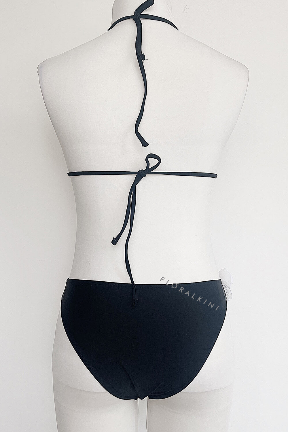 Rosette Triangle Halter High-Cut Bikini Set - White Black