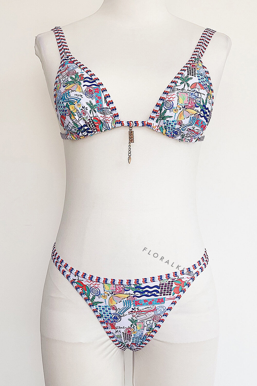 Vacation Printed Triangle Tie Back Bikini Set