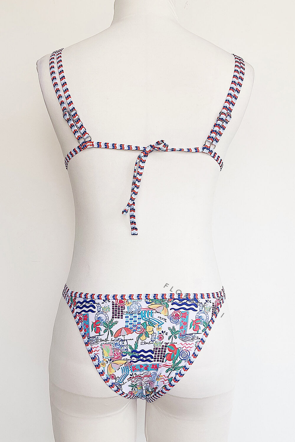 Vacation Printed Triangle Tie Back Bikini Set