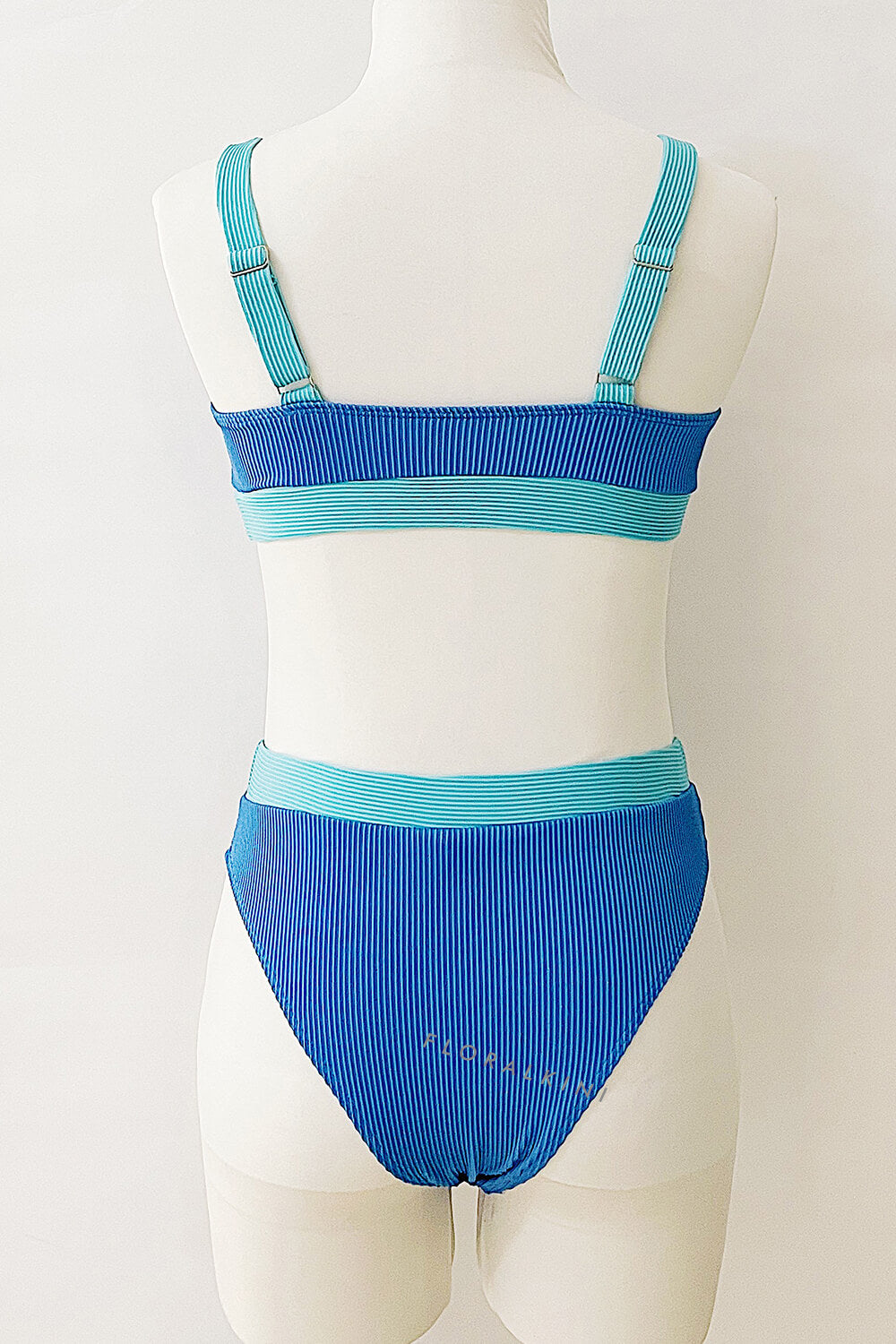Blue Blocked Rib High Waisted Bikini Bottom