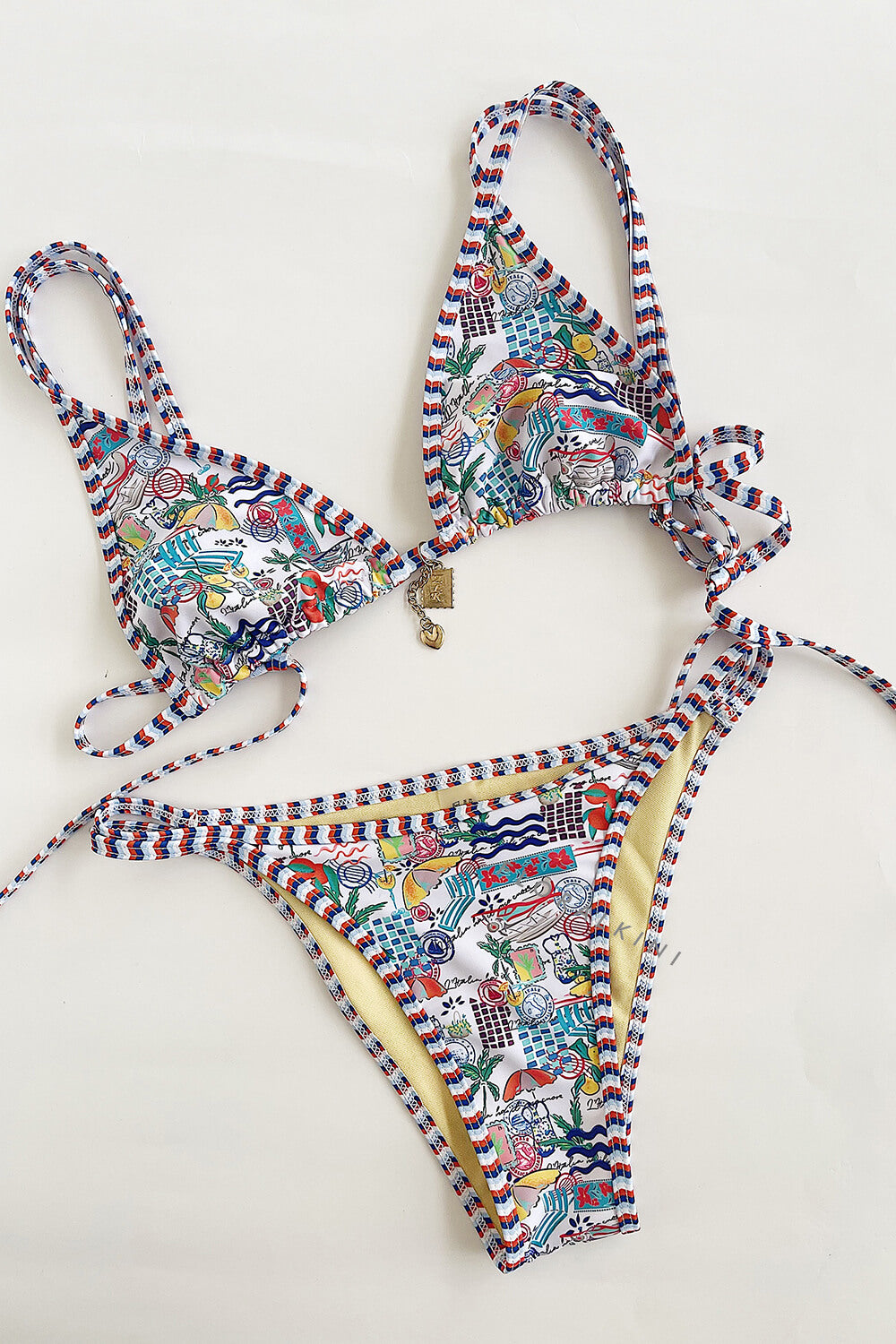 Vacation Printed Triangle Tie Back Bikini Set