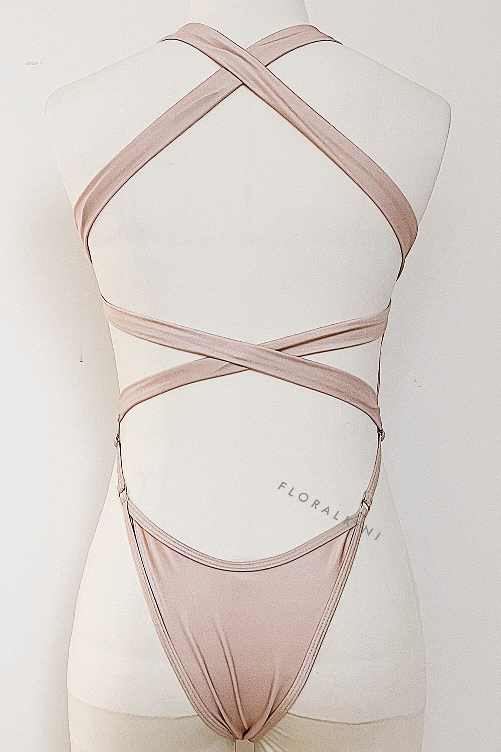 Color Block V Neck High-Cut One Piece Swimsuit - White & Nude