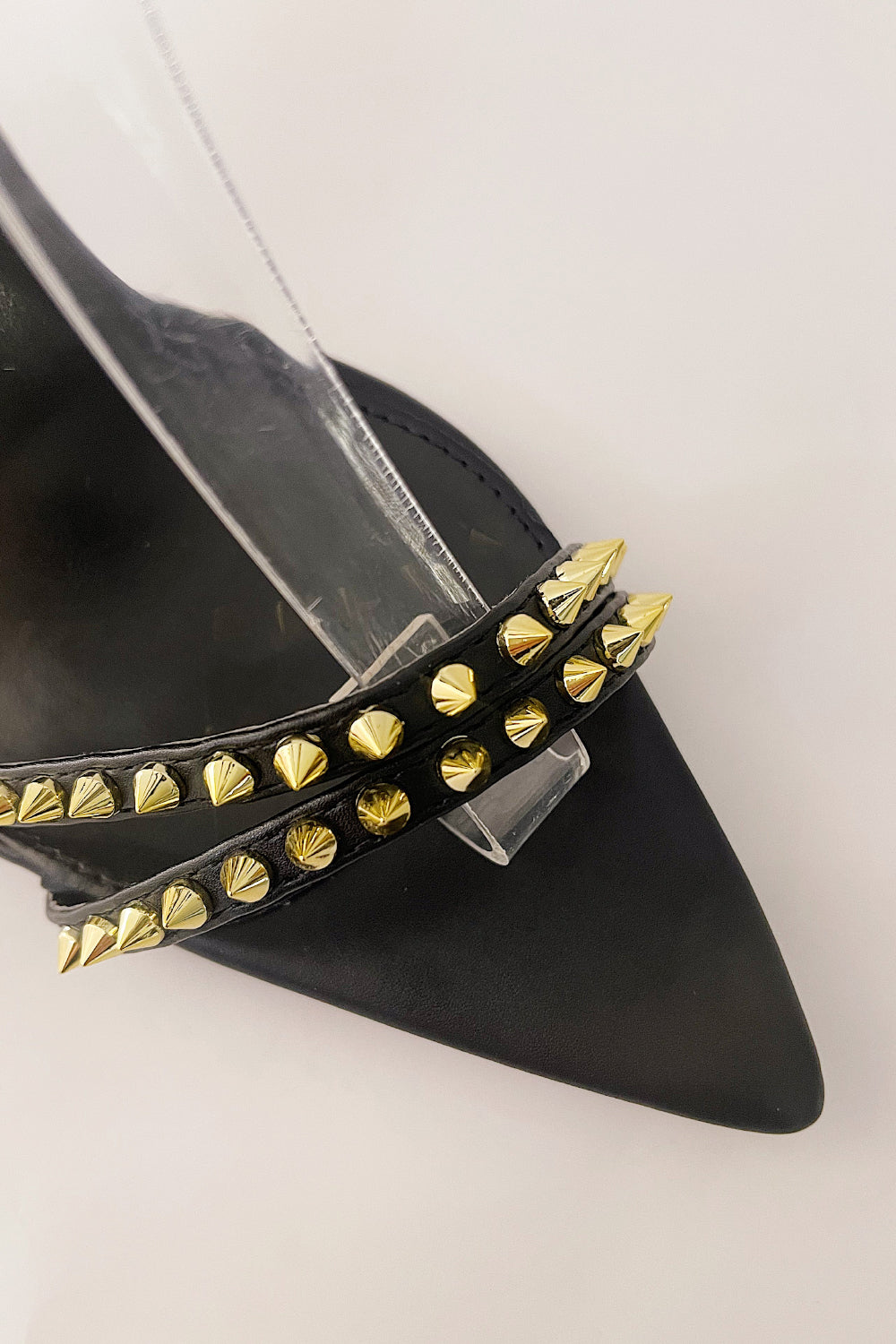 Faux Leather Studded Detail Strappy Pointed Toe Stiletto Heels