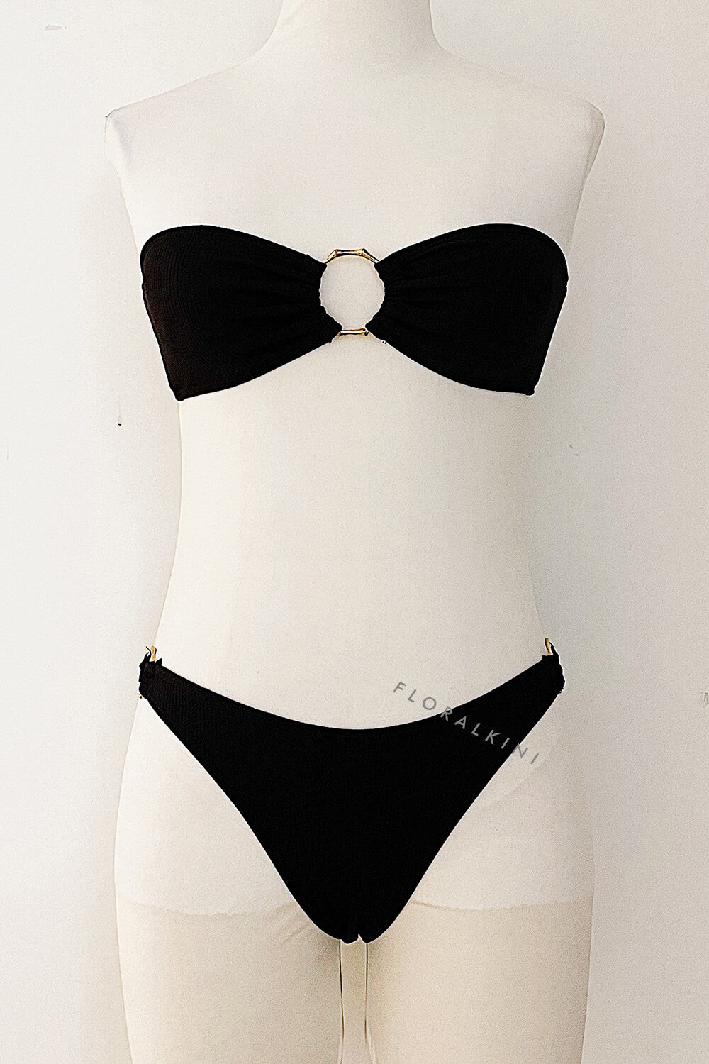 Ribbed Bandeau High Leg Bikini Set With O-Ring Detail