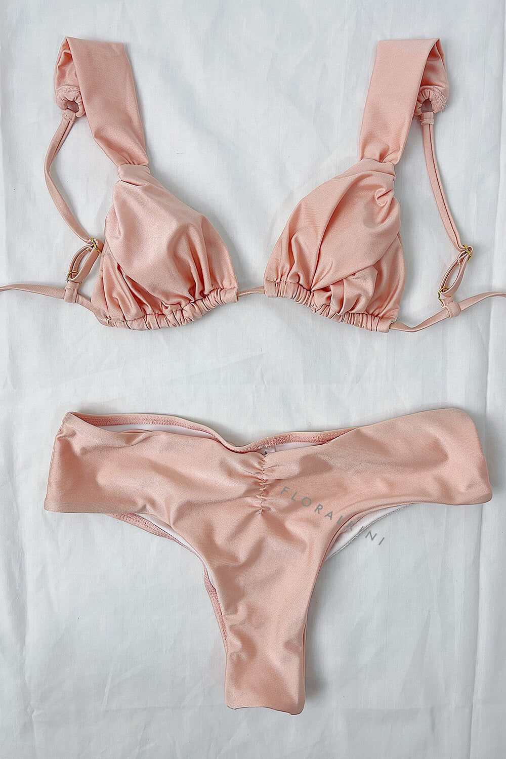 Ruched Triangle High Waisted Leg Bikini Set