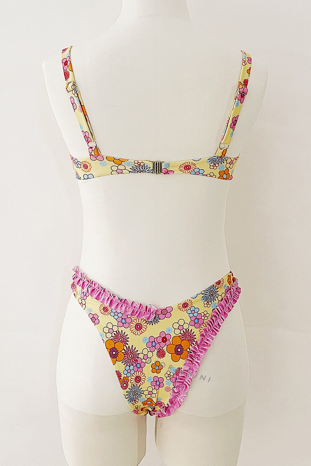 Yellow Floral Ruffled Balconette Underwired Bikini Top