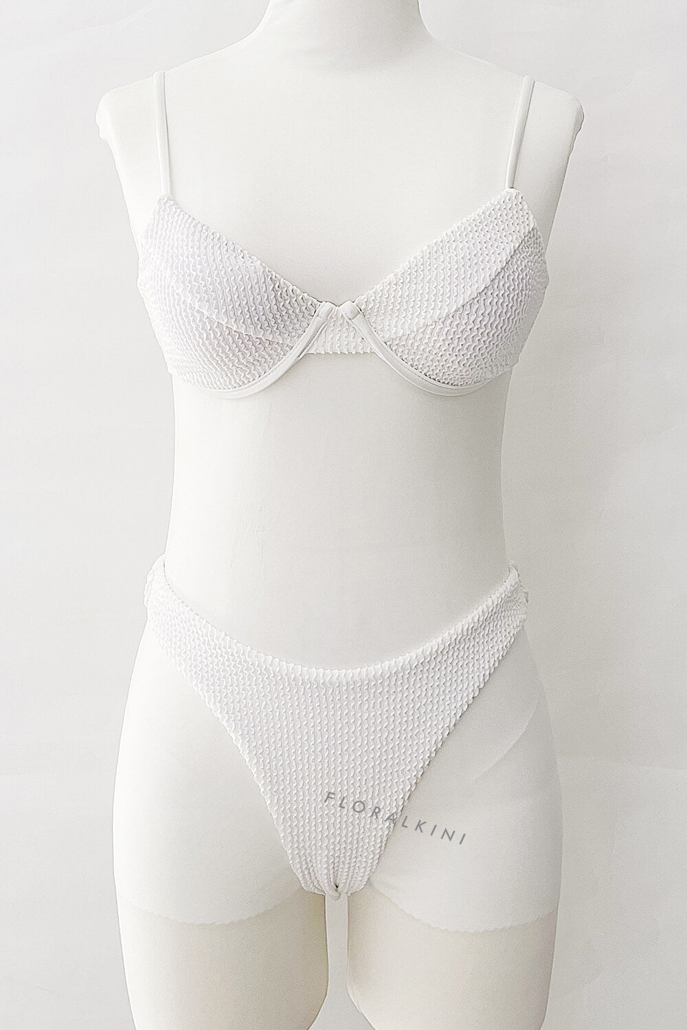 White Crinkle Underwire Bralette Bikini Top