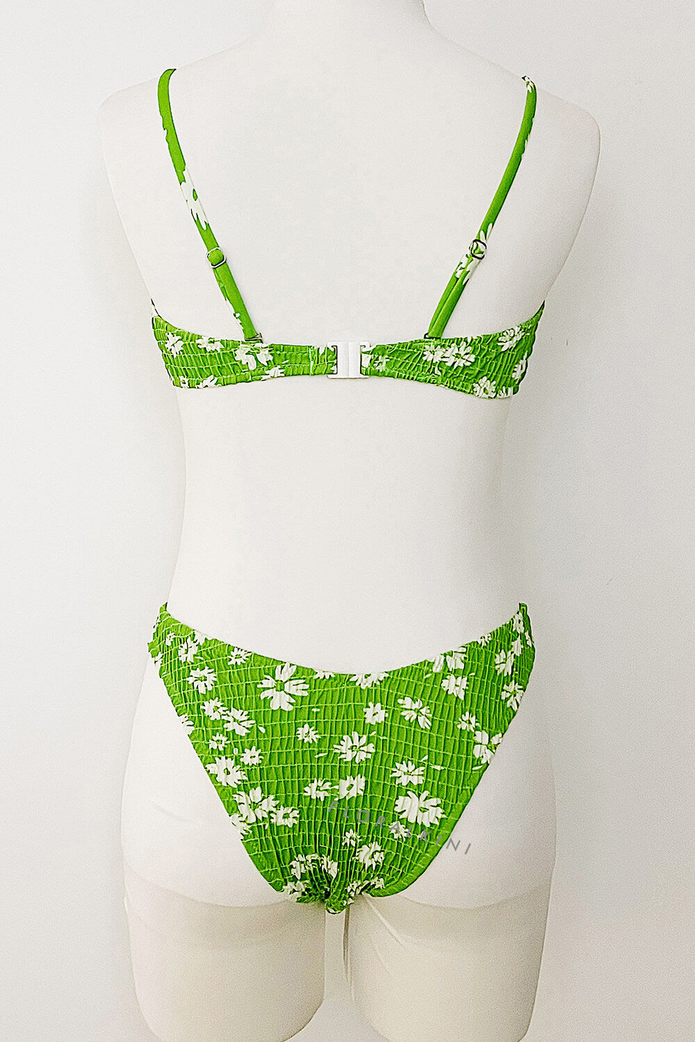 Pale Green Floral Ruched High Leg Bikini Bottom