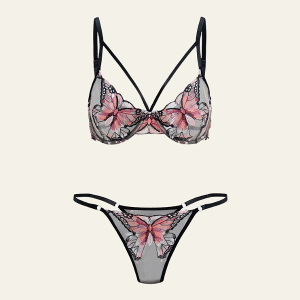The Butterfly-Embroidered Lingerie Set