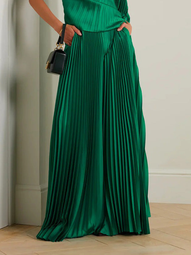 Elegante Plissee-Satinhose mit weitem Bein