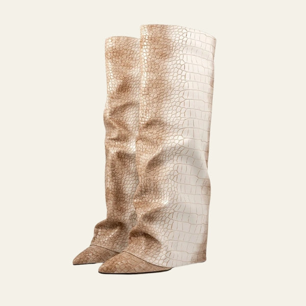 The Manhattan Croc-Effect Wedge Boots
