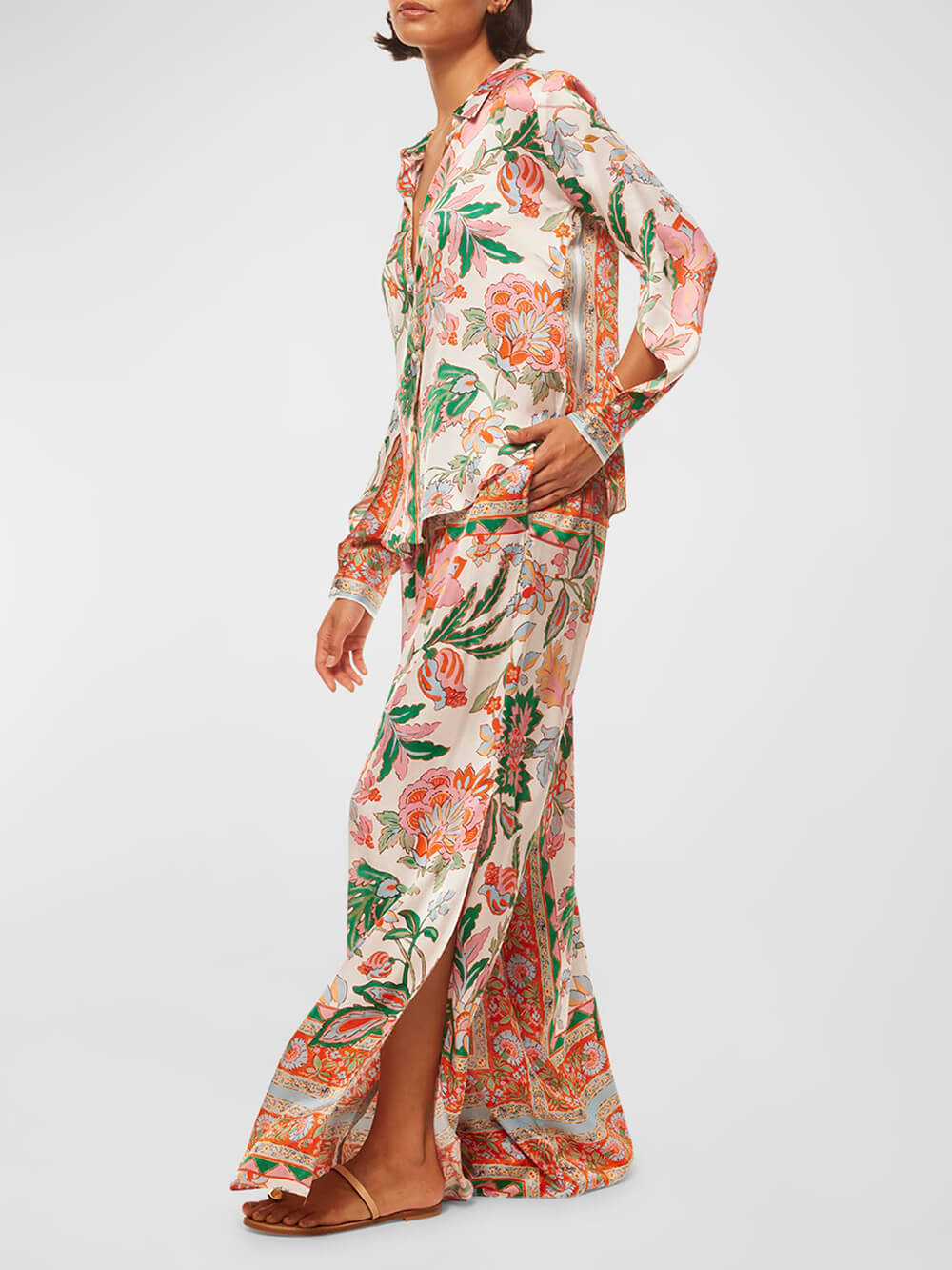 Einzigartige Hose mit weitem Bein und Blumenmuster, geschlitzten Bündchen