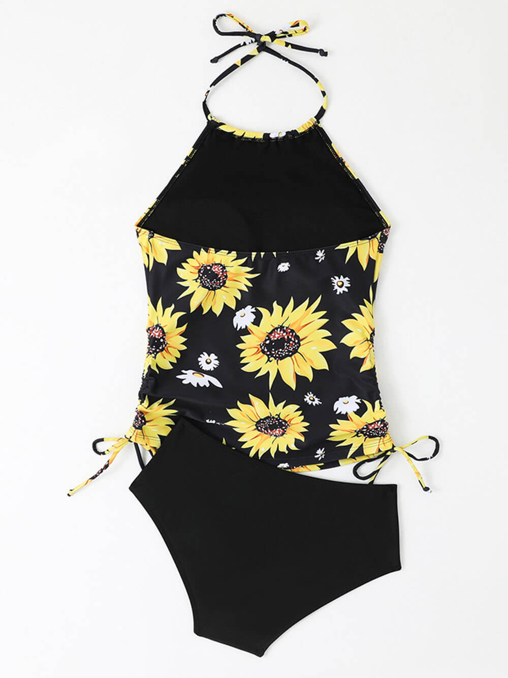 Ensemble tankini à imprimé tournesol avec cordon de serrage et col licou