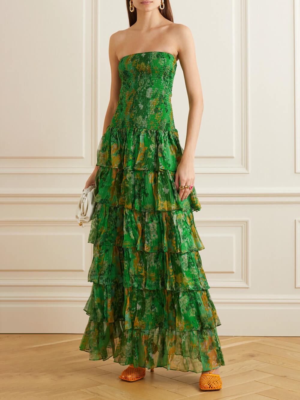 Robe longue bandeau sans bretelles à imprimé floral