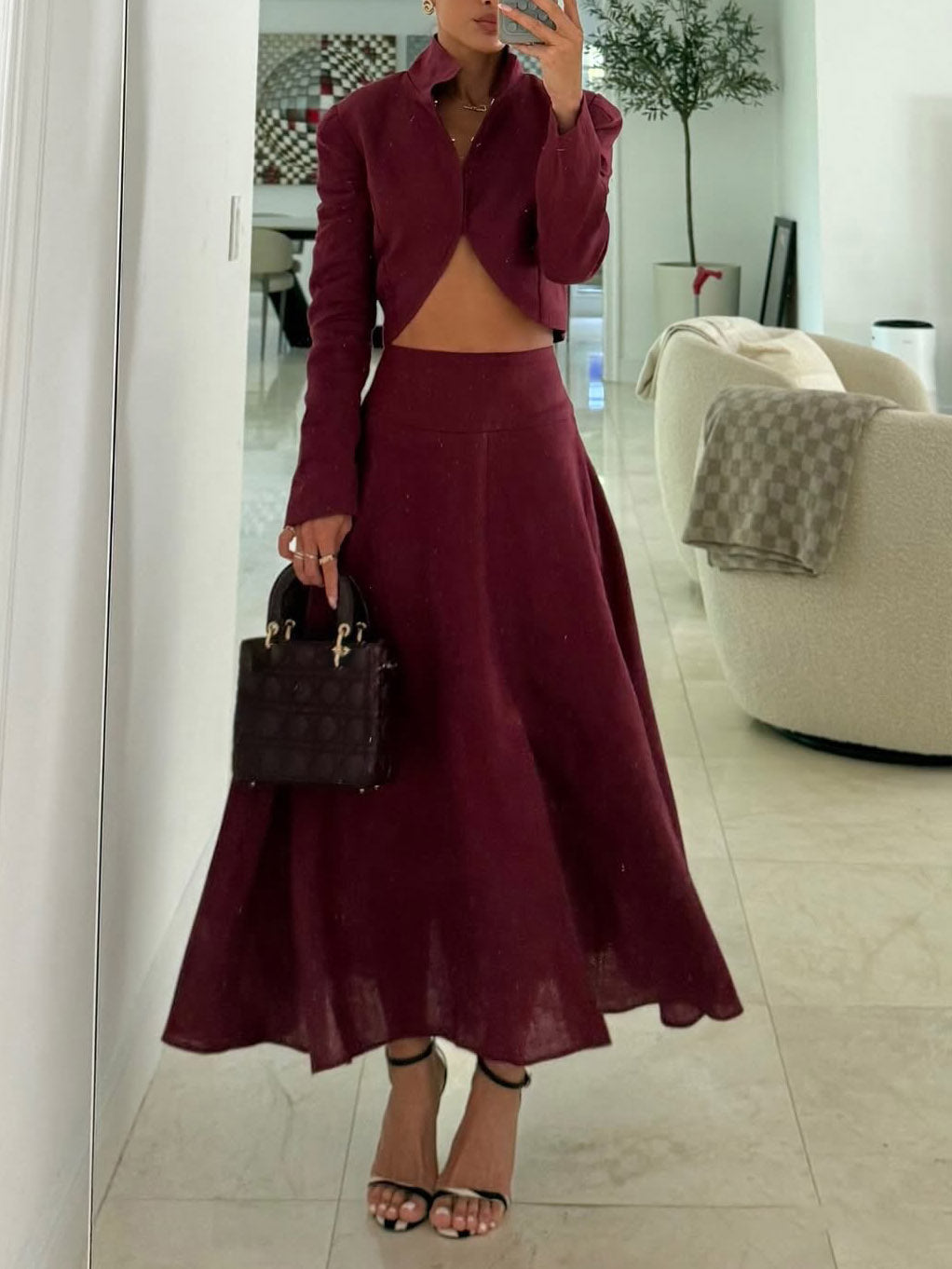 Casual Front Slit A-line Skirt
