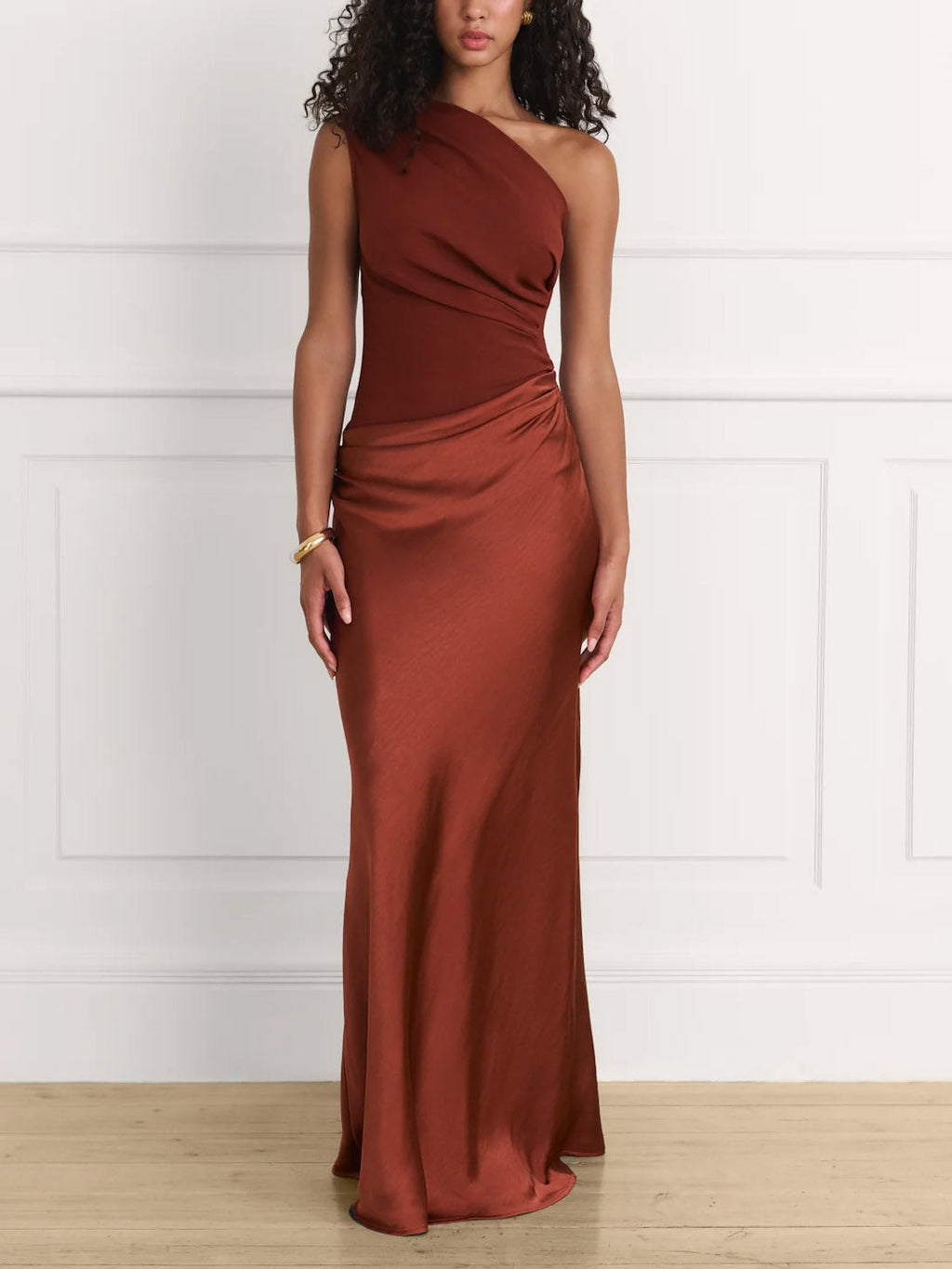 Elegant One Shoulder Neck Pleated Party Maxi Dress