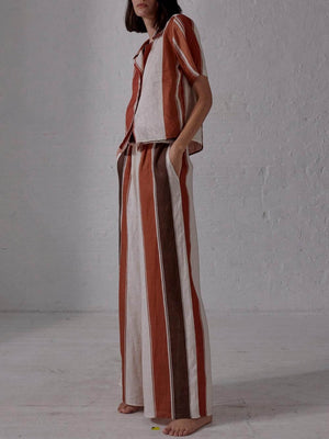 Chemise boutonnée ample à rayures larges et imprimé patchwork