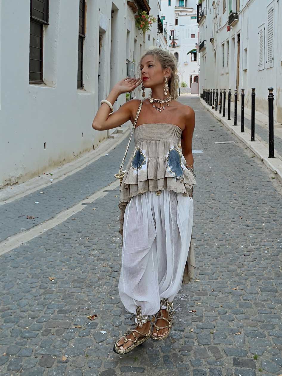 Pantalon sarouel bohème transparent à cordon de serrage