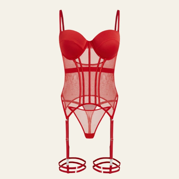 The Verona Mesh Garter Thong Set