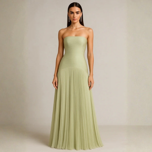 The Amalfi Pleated Strapless Maxi Dress