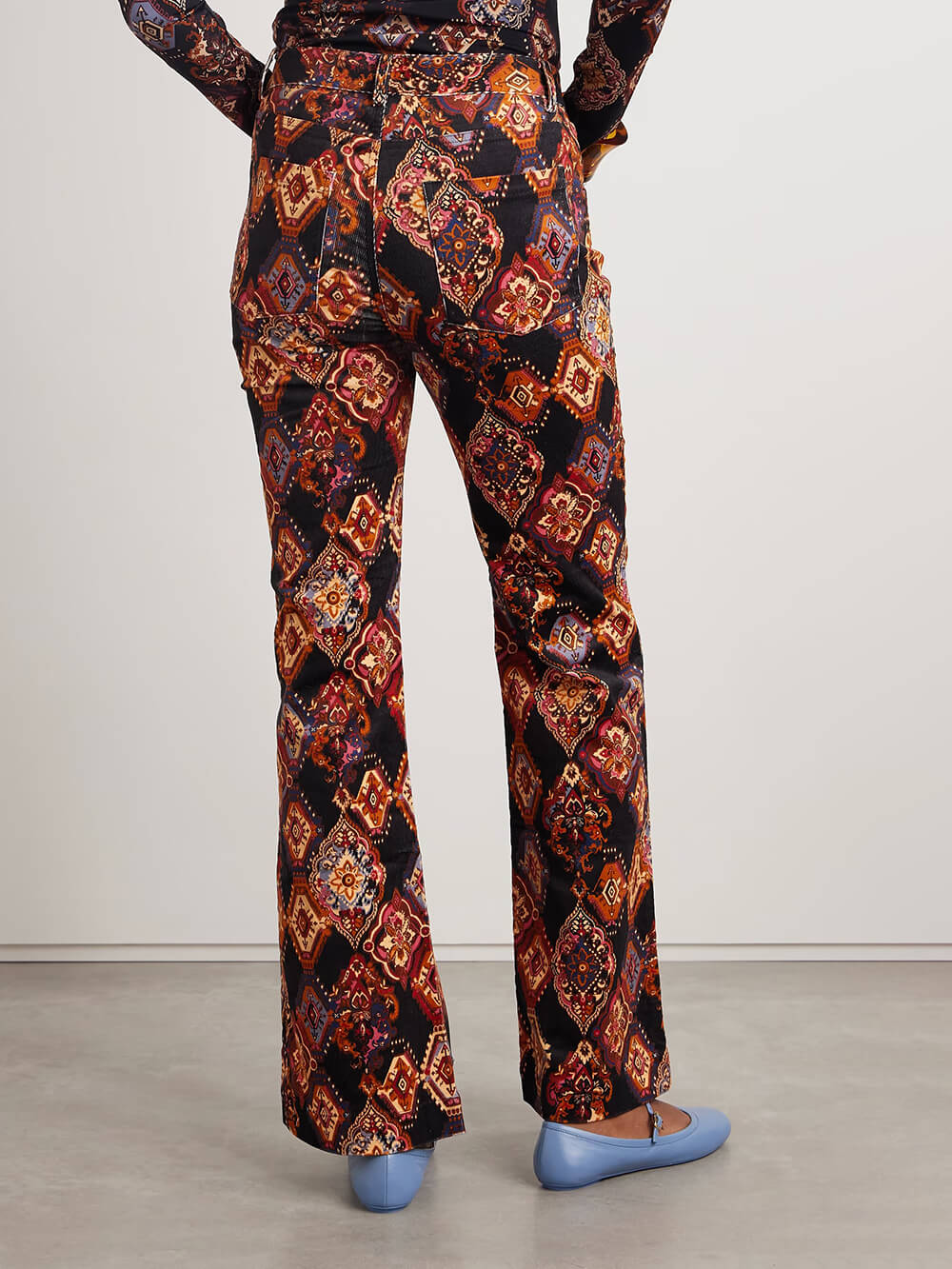Retro Print High-Waisted Flare Pants