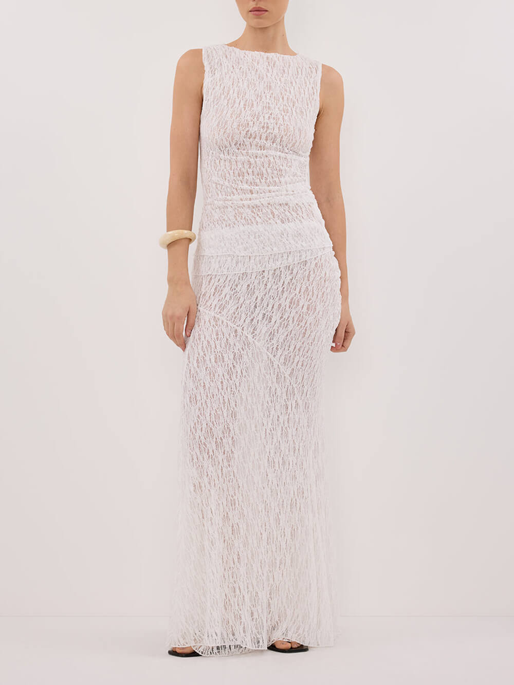 Delicate White Layered Eyelet Lace Maxi Skirt