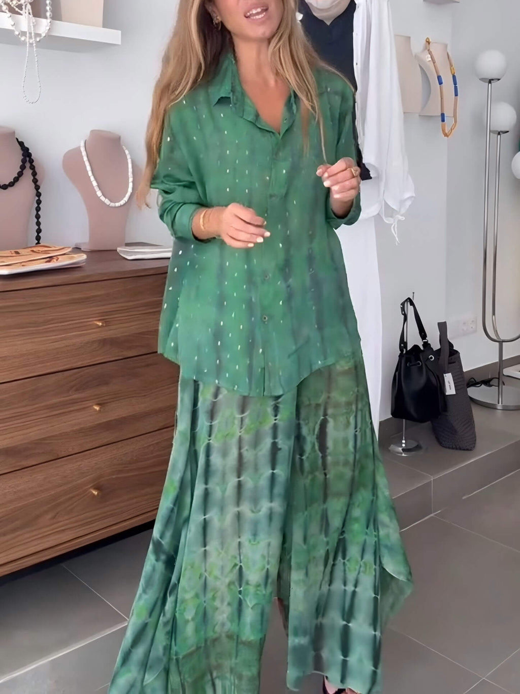 Unique Tie-Dye Patchwork Chiffon Wide-Leg Pants