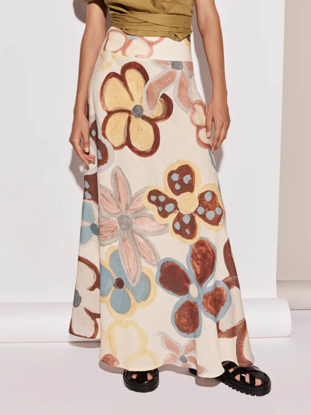 Fashionable Floral Print High-Waist A-Line Skirt