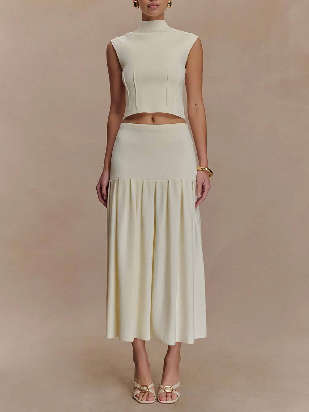 Jupe midi plissée en tricot bandage exquise