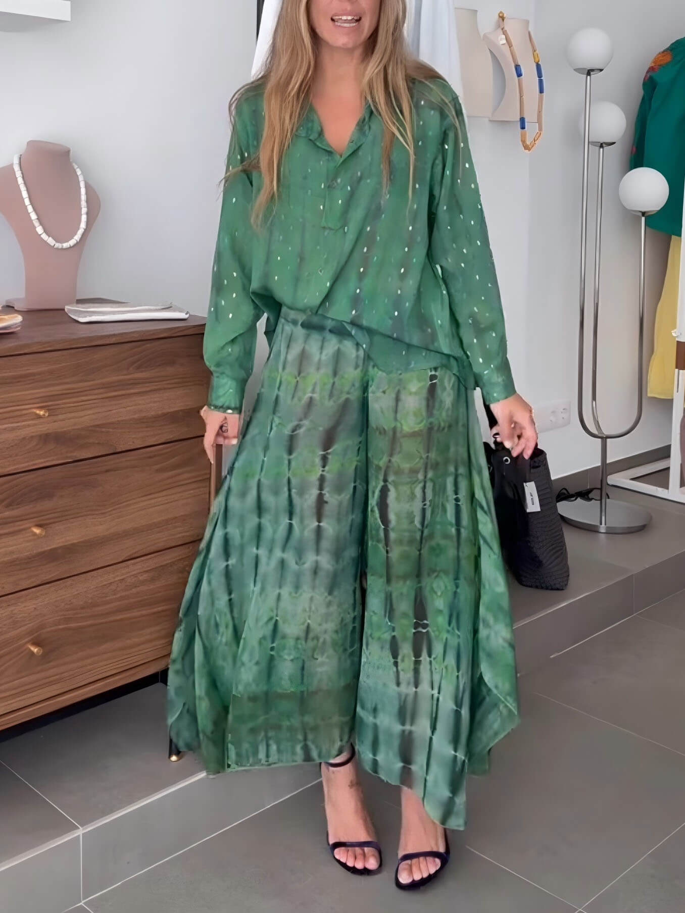 Unique Tie-Dye Patchwork Chiffon Wide-Leg Pants