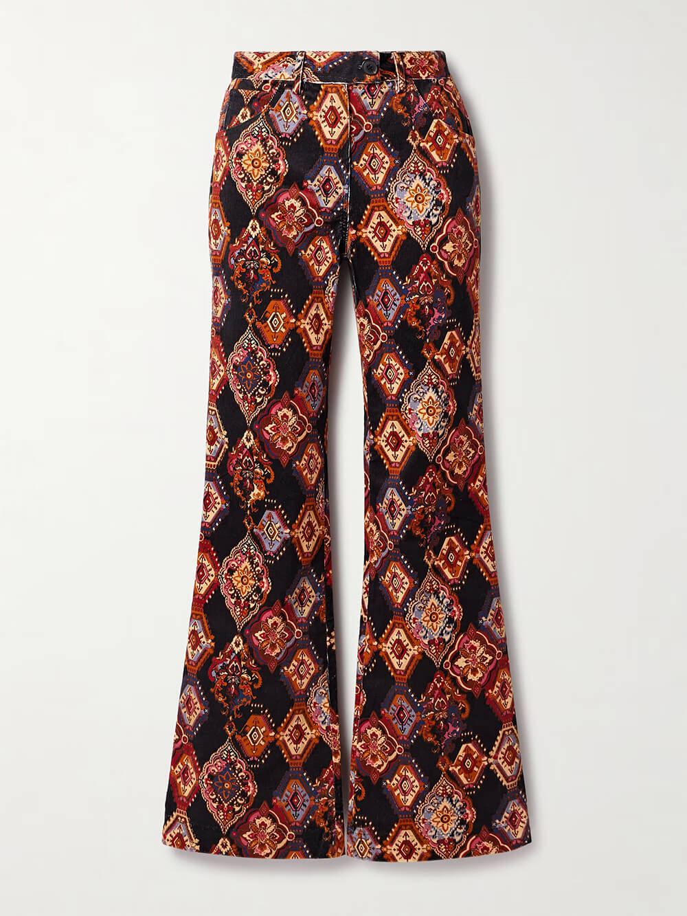 Retro Print High-Waisted Flare Pants