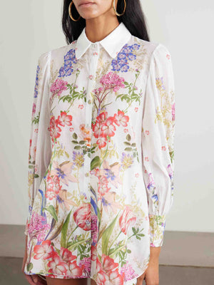 Ensemble deux pièces chemise à manches longues à imprimé floral